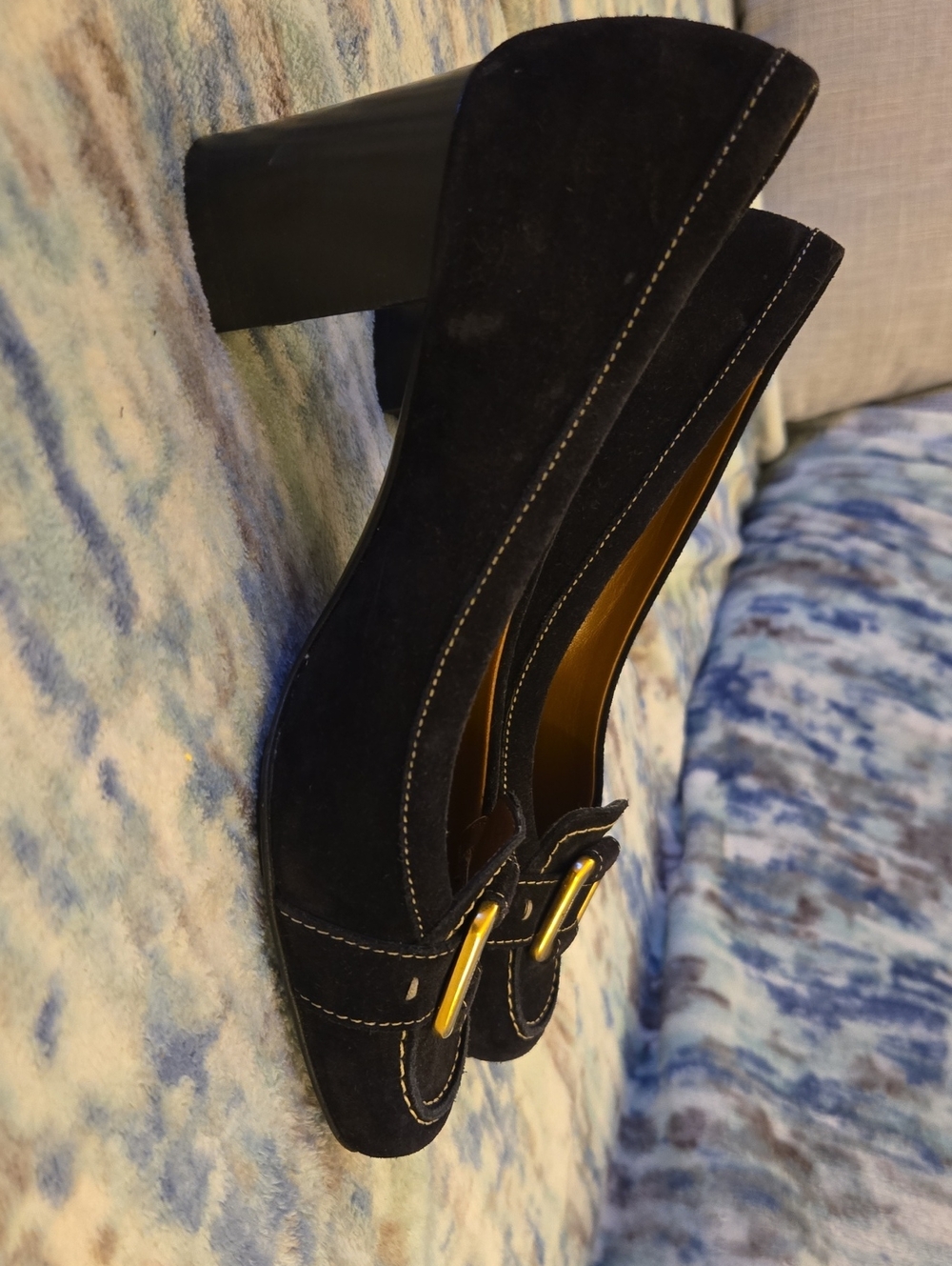 Salvatore Ferragamo Black Suede Loafers with Gold Buckles - Picture 5 of 9